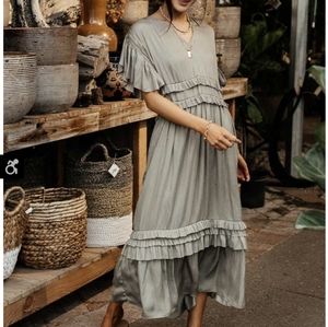Bohme Willa Ruffle Dress, Sage, Large